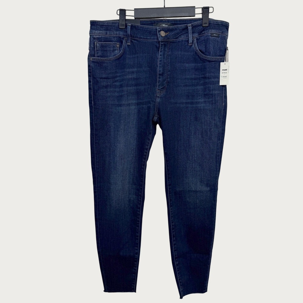 Mavi Alissa Ankle Jeans Womens 34 Dark Blue High Rise Super Skinny Fringe Hem